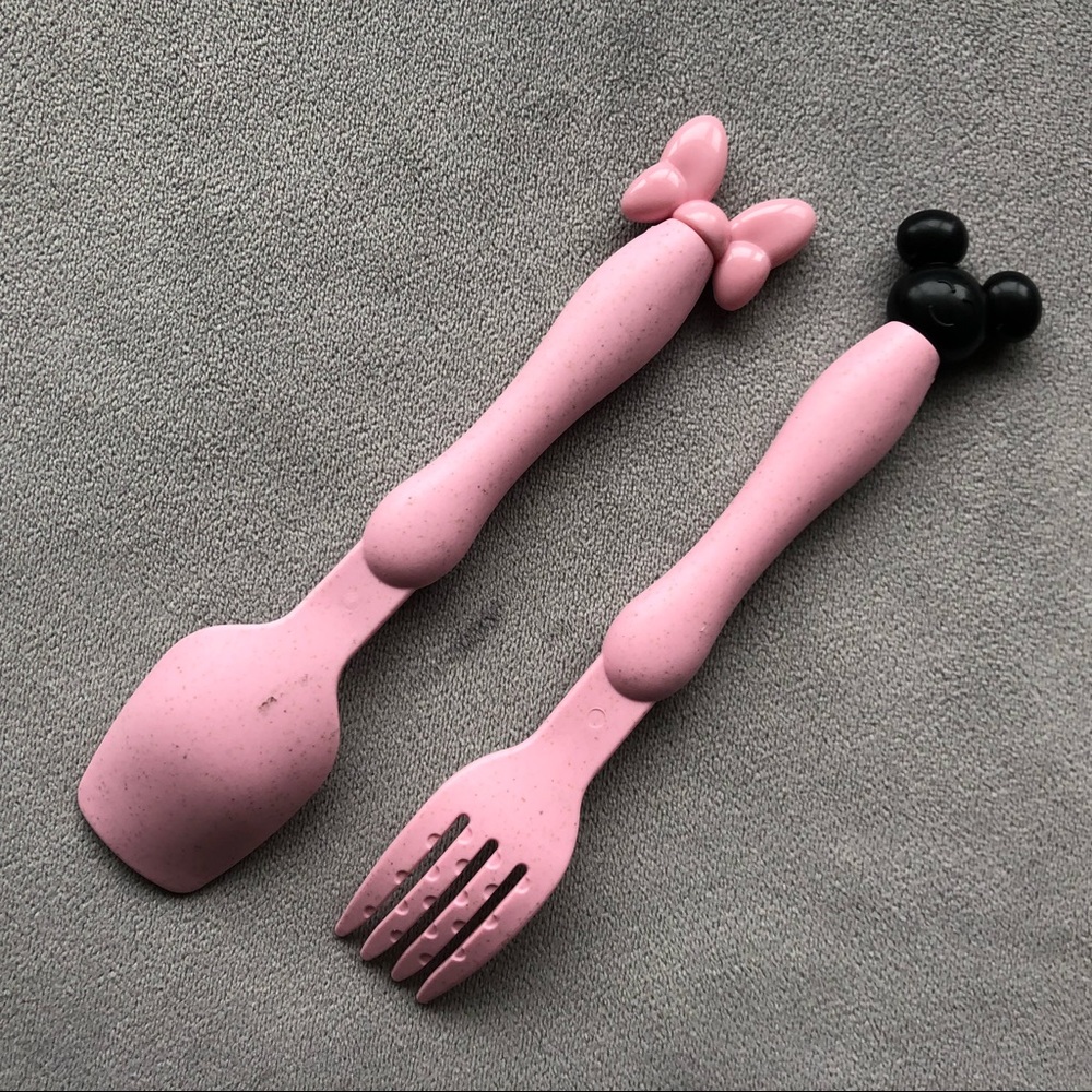Minnie Mouse Bamboo Feeding Set ~ Pink ~ Divided Dish, Fork & Spoon ~ Brand New! - Picture 6 of 8